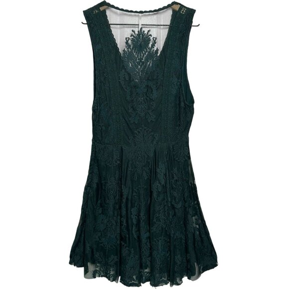 Free People Sz 4 Green Dress Lace Embroidered Whimsical Romantic Goth Witchy Y2K - Picture 1 of 11
